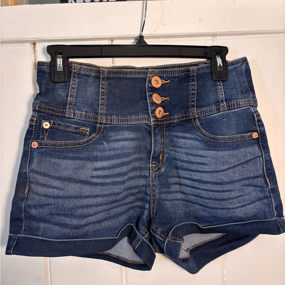 No Boundaries Corset Waist Denim Blue Junior’s Shorts